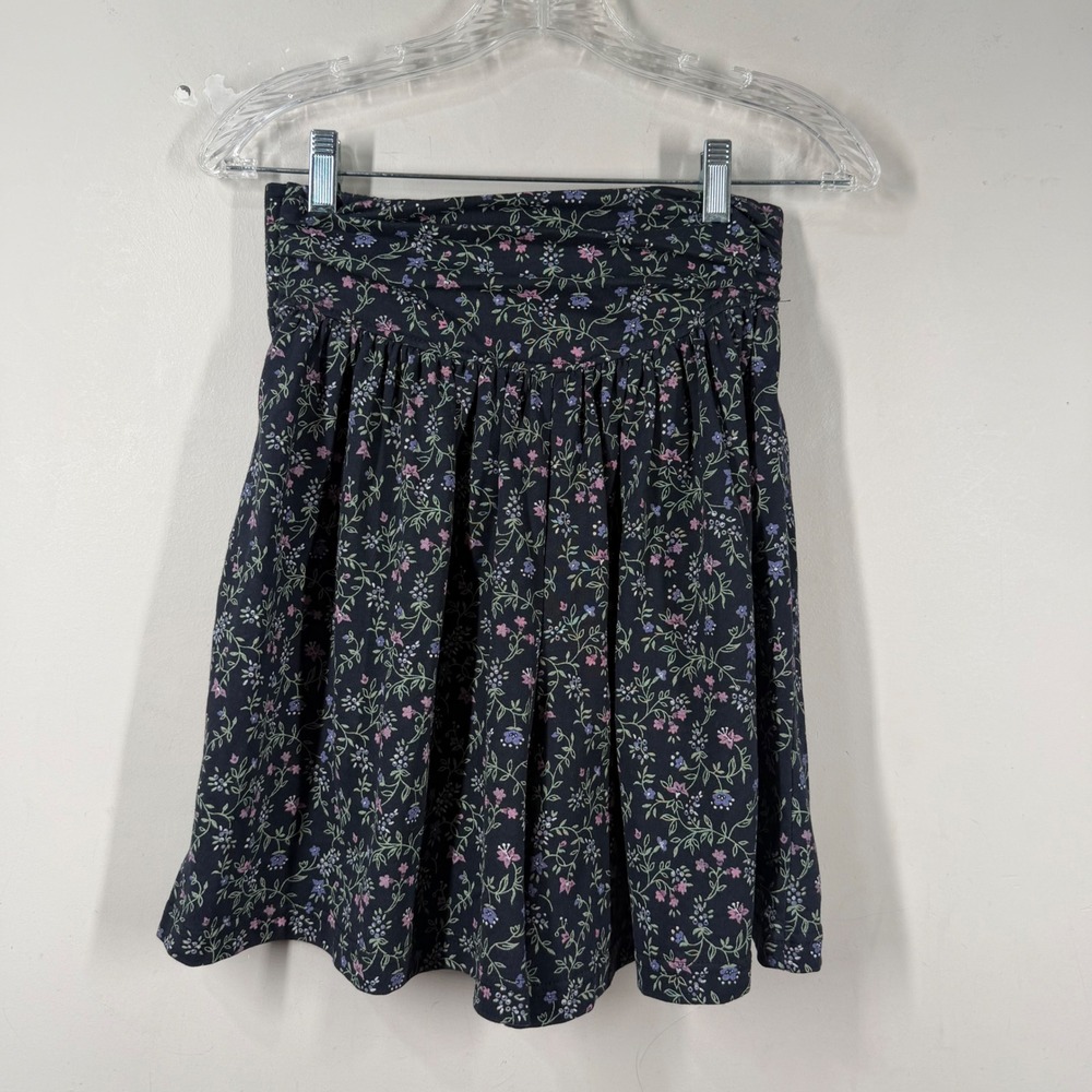Vintage a.Byer California Floral Smocked Skort Navy Blue Pink Womens Sz Medium